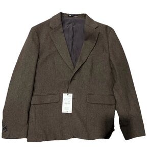 ZARA Brown Herringbone Sport Coat Blazer Mens XL NWT $169